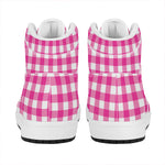Hot Pink And White Buffalo Check Print High Top Leather Sneakers