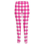 Hot Pink And White Buffalo Check Print High-Waisted Pocket Leggings