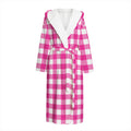Hot Pink And White Buffalo Check Print Hooded Bathrobe