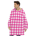 Hot Pink And White Buffalo Check Print Hoodie Blanket
