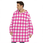 Hot Pink And White Buffalo Check Print Hoodie Blanket