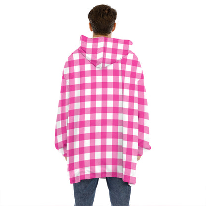 Hot Pink And White Buffalo Check Print Hoodie Blanket