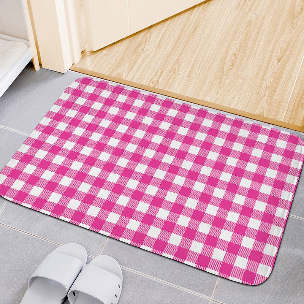 Hot Pink And White Buffalo Check Print Indoor Door Mat