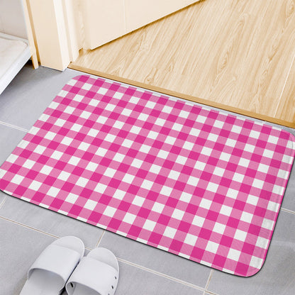 Hot Pink And White Buffalo Check Print Indoor Door Mat