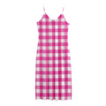 Hot Pink And White Buffalo Check Print Jersey Midi Cami Dress