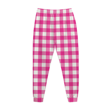 Hot Pink And White Buffalo Check Print Jogger Pants