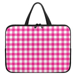 Hot Pink And White Buffalo Check Print Laptop Sleeve With Handle