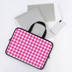 Hot Pink And White Buffalo Check Print Laptop Sleeve With Handle