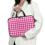 Hot Pink And White Buffalo Check Print Laptop Sleeve With Handle
