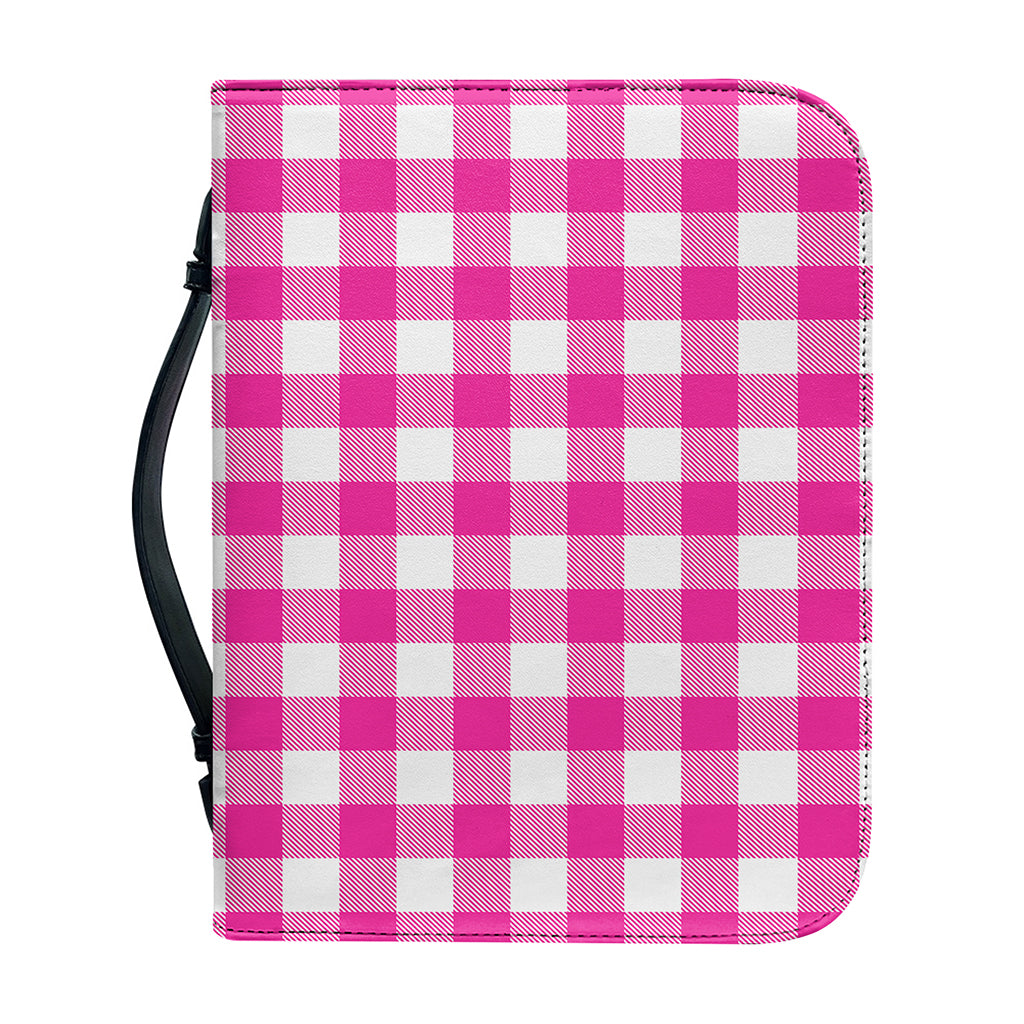 Hot Pink And White Buffalo Check Print Leather Bible Cover