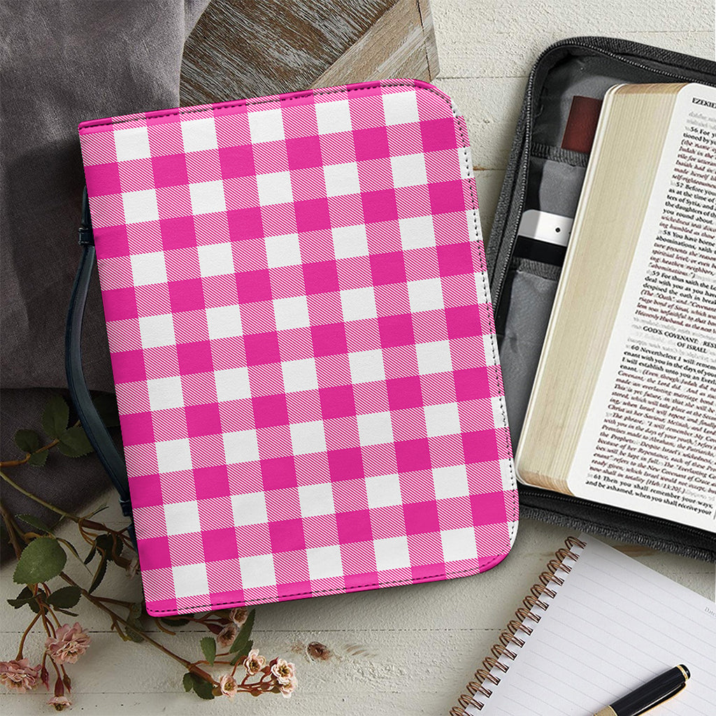 Hot Pink And White Buffalo Check Print Leather Bible Cover