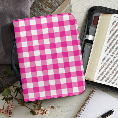 Hot Pink And White Buffalo Check Print Leather Bible Cover
