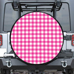 Hot Pink And White Buffalo Check Print Leather Spare Tire Cover
