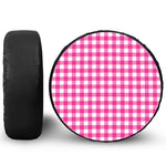 Hot Pink And White Buffalo Check Print Leather Spare Tire Cover