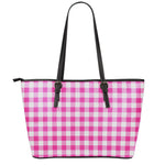 Hot Pink And White Buffalo Check Print Leather Tote Bag