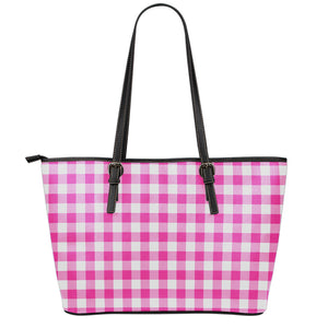 Hot Pink And White Buffalo Check Print Leather Tote Bag