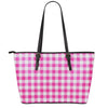 Hot Pink And White Buffalo Check Print Leather Tote Bag