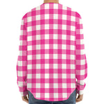 Hot Pink And White Buffalo Check Print Long Sleeve Baseball Jersey