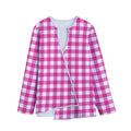 Hot Pink And White Buffalo Check Print Long Sleeve Short Coat