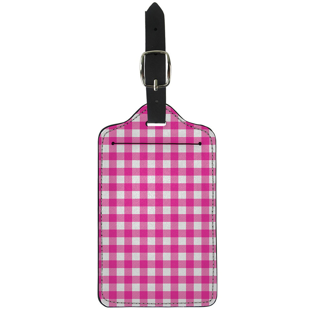 Hot Pink And White Buffalo Check Print Luggage Tag