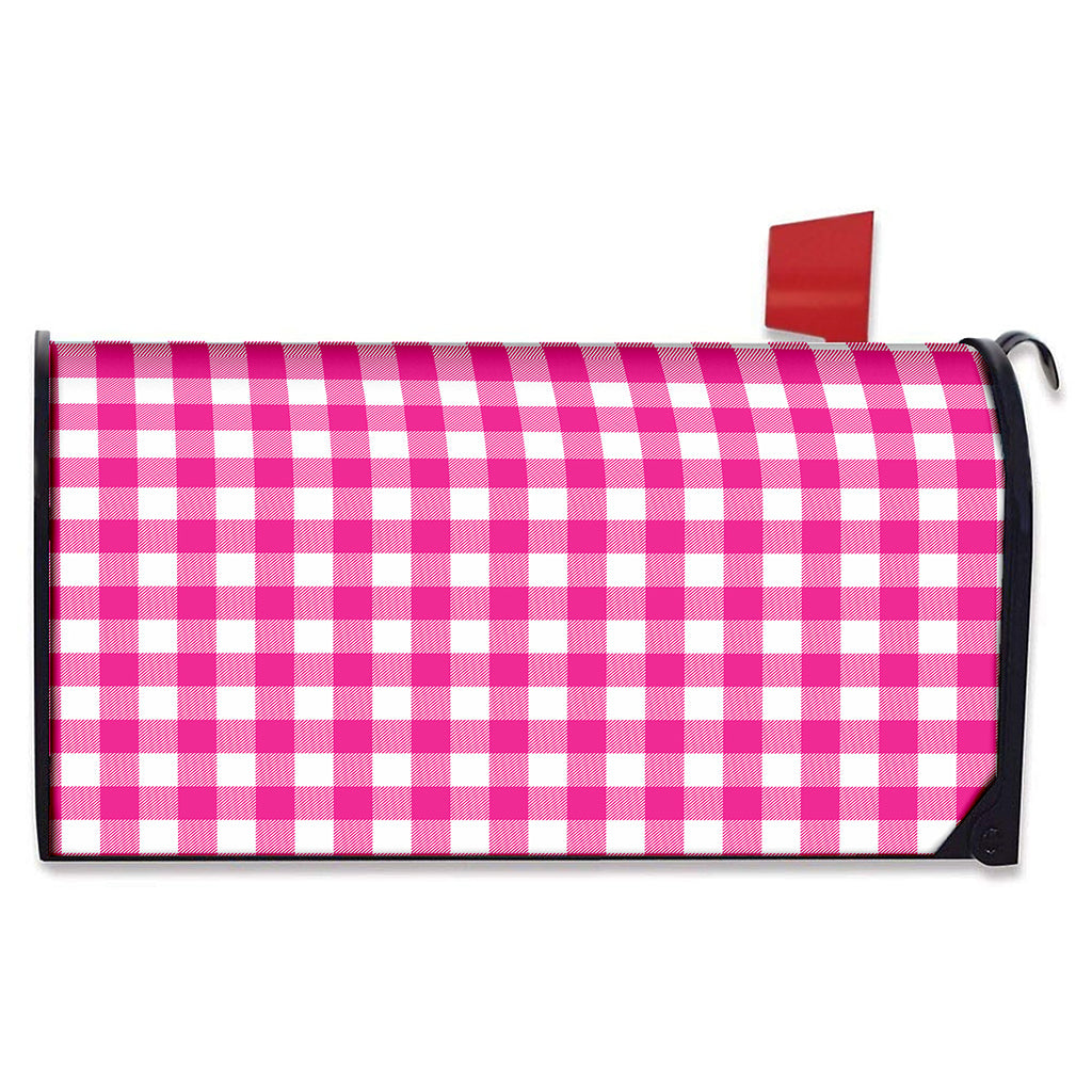 Hot Pink And White Buffalo Check Print Mailbox Cover