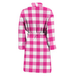 Hot Pink And White Buffalo Check Print Men's Bathrobe