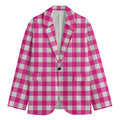 Hot Pink And White Buffalo Check Print Men's Blazer