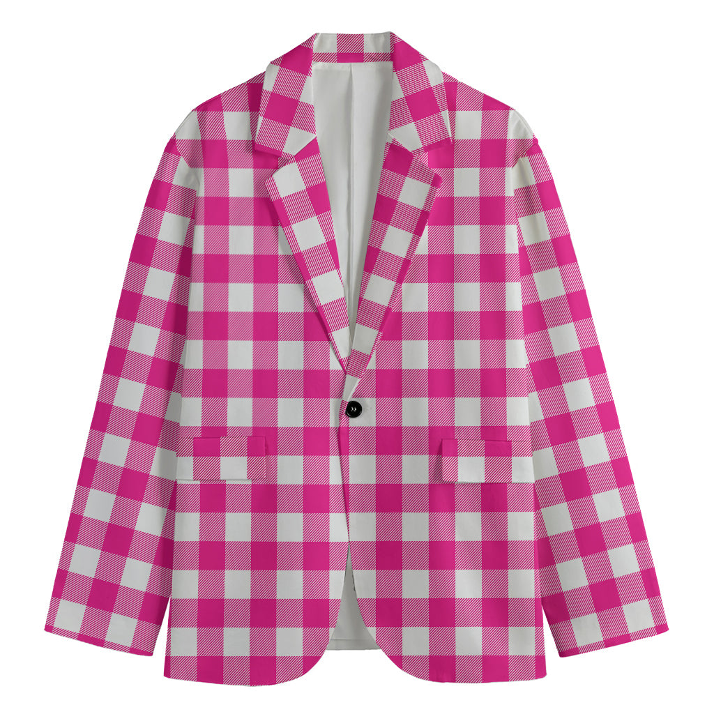 Hot Pink And White Buffalo Check Print Men's Blazer