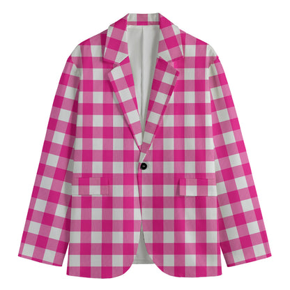 Hot Pink And White Buffalo Check Print Men's Blazer