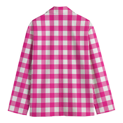 Hot Pink And White Buffalo Check Print Men's Blazer