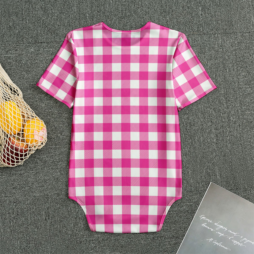 Hot Pink And White Buffalo Check Print Men's Bodysuit