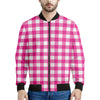 Hot Pink And White Buffalo Check Print Men's Bomber Jacket