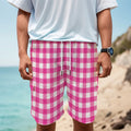 Hot Pink And White Buffalo Check Print Men's Cargo Shorts