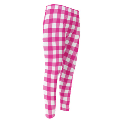 Hot Pink And White Buffalo Check Print Men's Compression Pants