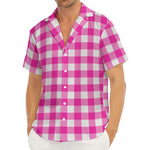 Hot Pink And White Buffalo Check Print Men's Deep V-Neck Shirt