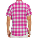 Hot Pink And White Buffalo Check Print Men's Deep V-Neck Shirt