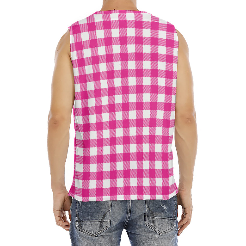 Hot Pink And White Buffalo Check Print Men's Fitness Tank Top