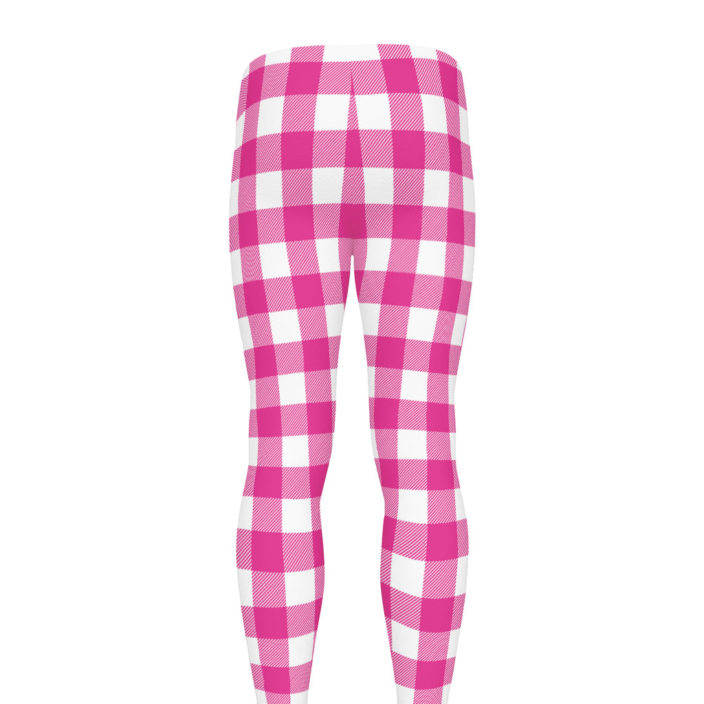 Hot Pink And White Buffalo Check Print Men's leggings