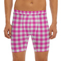 Hot Pink And White Buffalo Check Print Men's Long Boxer Briefs