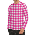 Hot Pink And White Buffalo Check Print Men's Long Sleeve Rash Guard