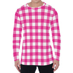 Hot Pink And White Buffalo Check Print Men's Long Sleeve T-Shirt