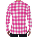 Hot Pink And White Buffalo Check Print Men's Long Sleeve T-Shirt