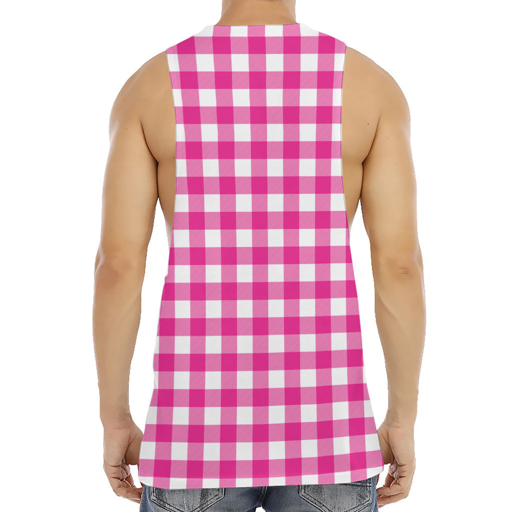 Hot Pink And White Buffalo Check Print Men's Muscle Tank Top