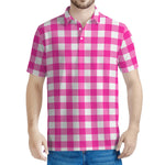 Hot Pink And White Buffalo Check Print Men's Polo Shirt