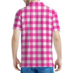 Hot Pink And White Buffalo Check Print Men's Polo Shirt