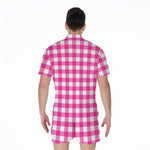 Hot Pink And White Buffalo Check Print Men's Rompers