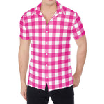 Hot Pink And White Buffalo Check Print Men's Shirt