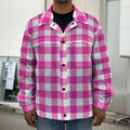 Hot Pink And White Buffalo Check Print Men's Shirt Jacket
