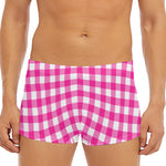 Hot Pink And White Buffalo Check Print Men's Short Boxer Briefs