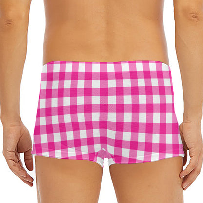 Hot Pink And White Buffalo Check Print Men's Short Boxer Briefs